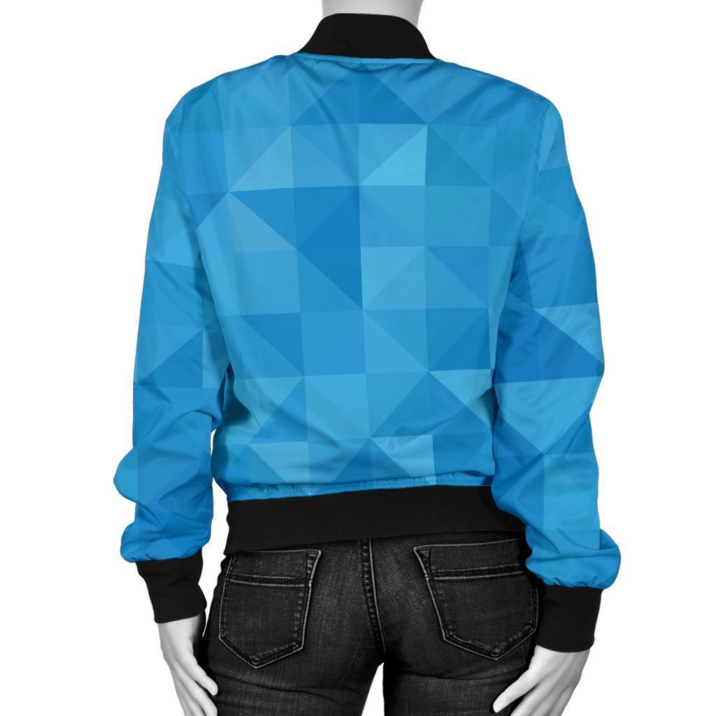 Triangle Blue Pattern Print Women Casual Bomber Jacket-grizzshop