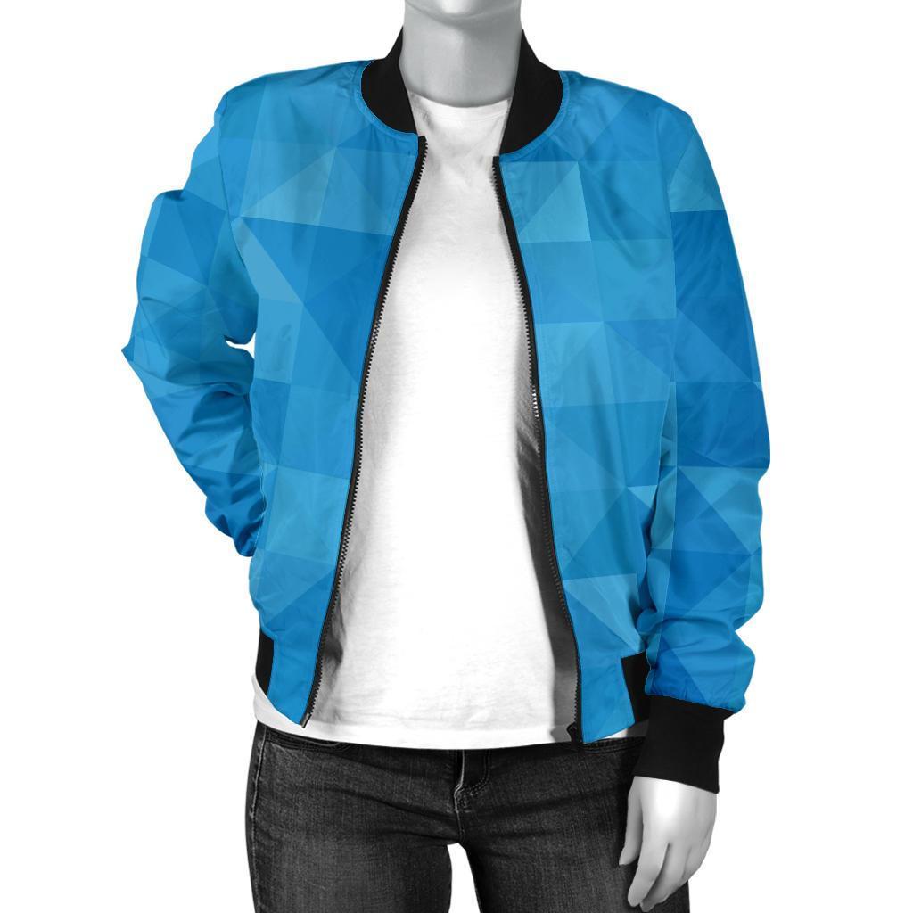 Triangle Blue Pattern Print Women Casual Bomber Jacket-grizzshop