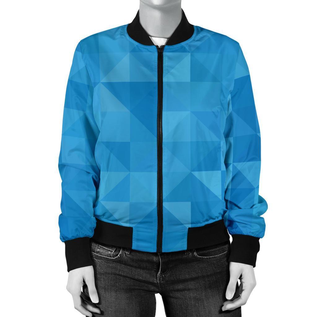 Triangle Blue Pattern Print Women Casual Bomber Jacket-grizzshop