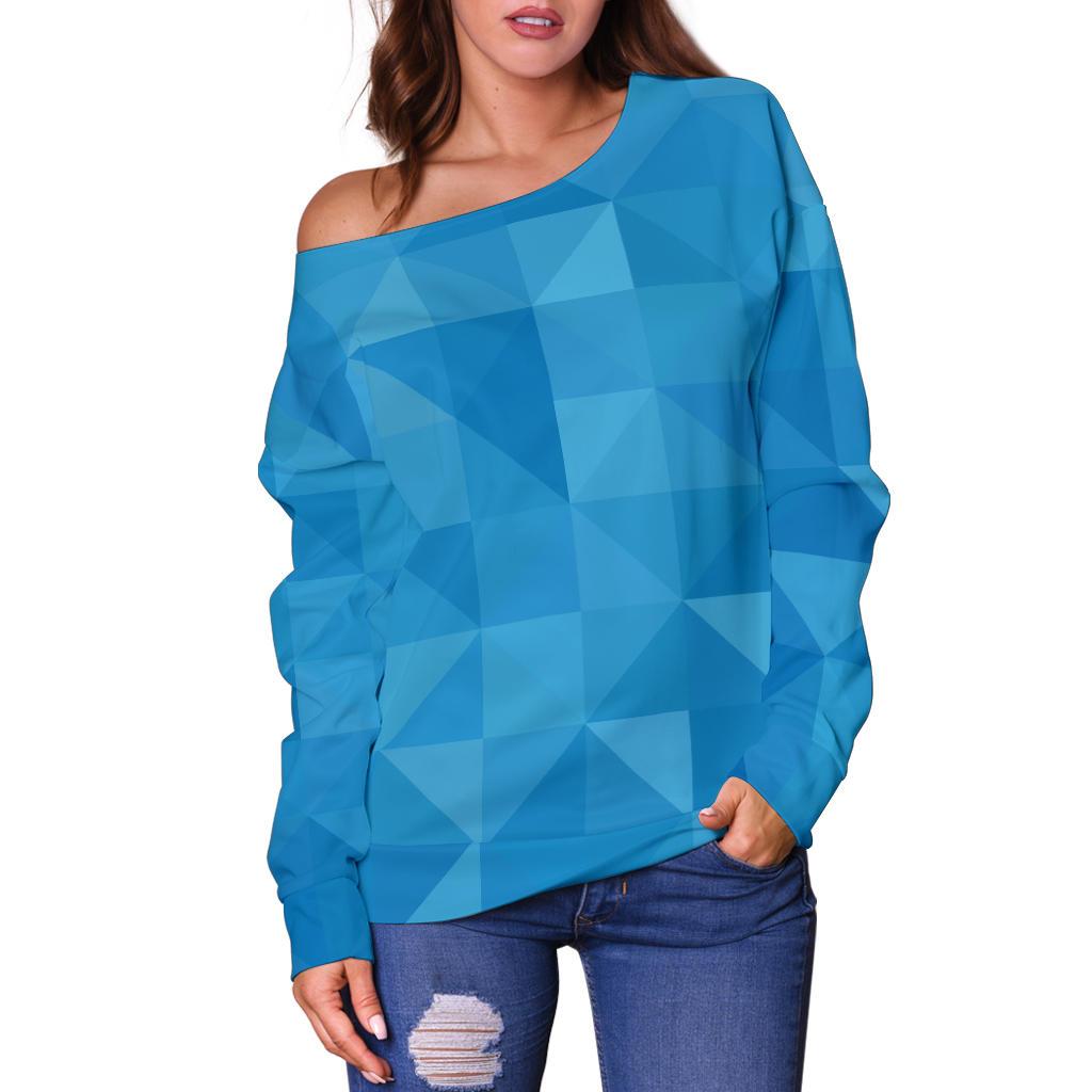 Triangle Blue Pattern Print Women Off Shoulder Sweatshirt-grizzshop