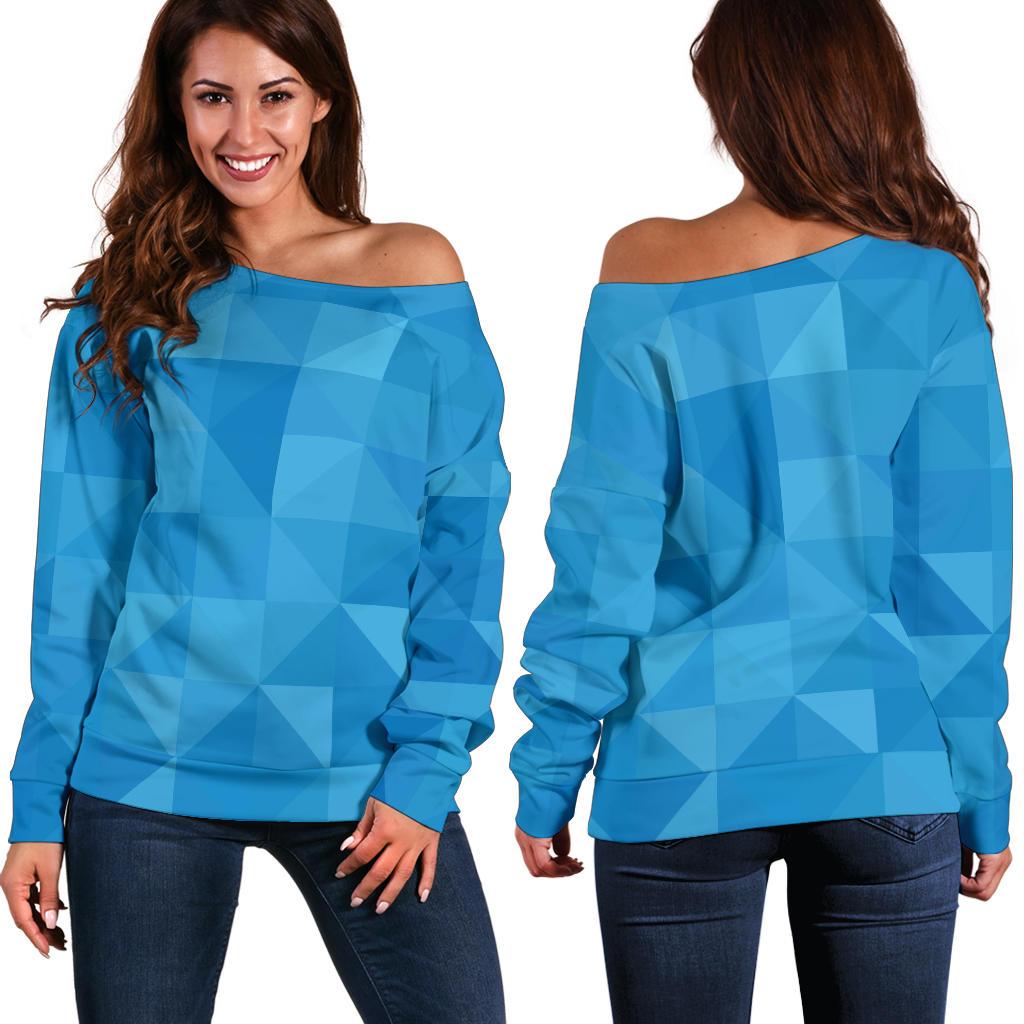 Triangle Blue Pattern Print Women Off Shoulder Sweatshirt-grizzshop