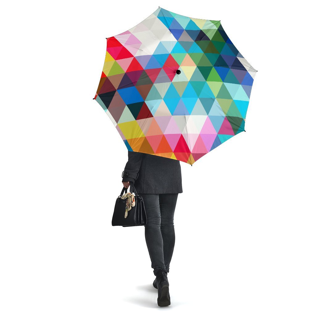 Triangle Colorful Pattern Print Automatic Foldable Umbrella-grizzshop