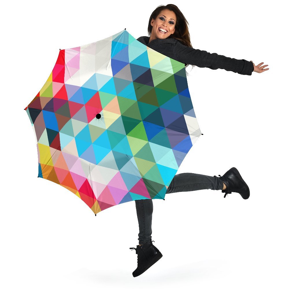 Triangle Colorful Pattern Print Automatic Foldable Umbrella-grizzshop