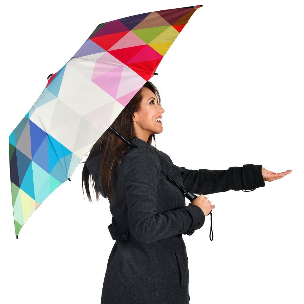 Triangle Colorful Pattern Print Automatic Foldable Umbrella-grizzshop