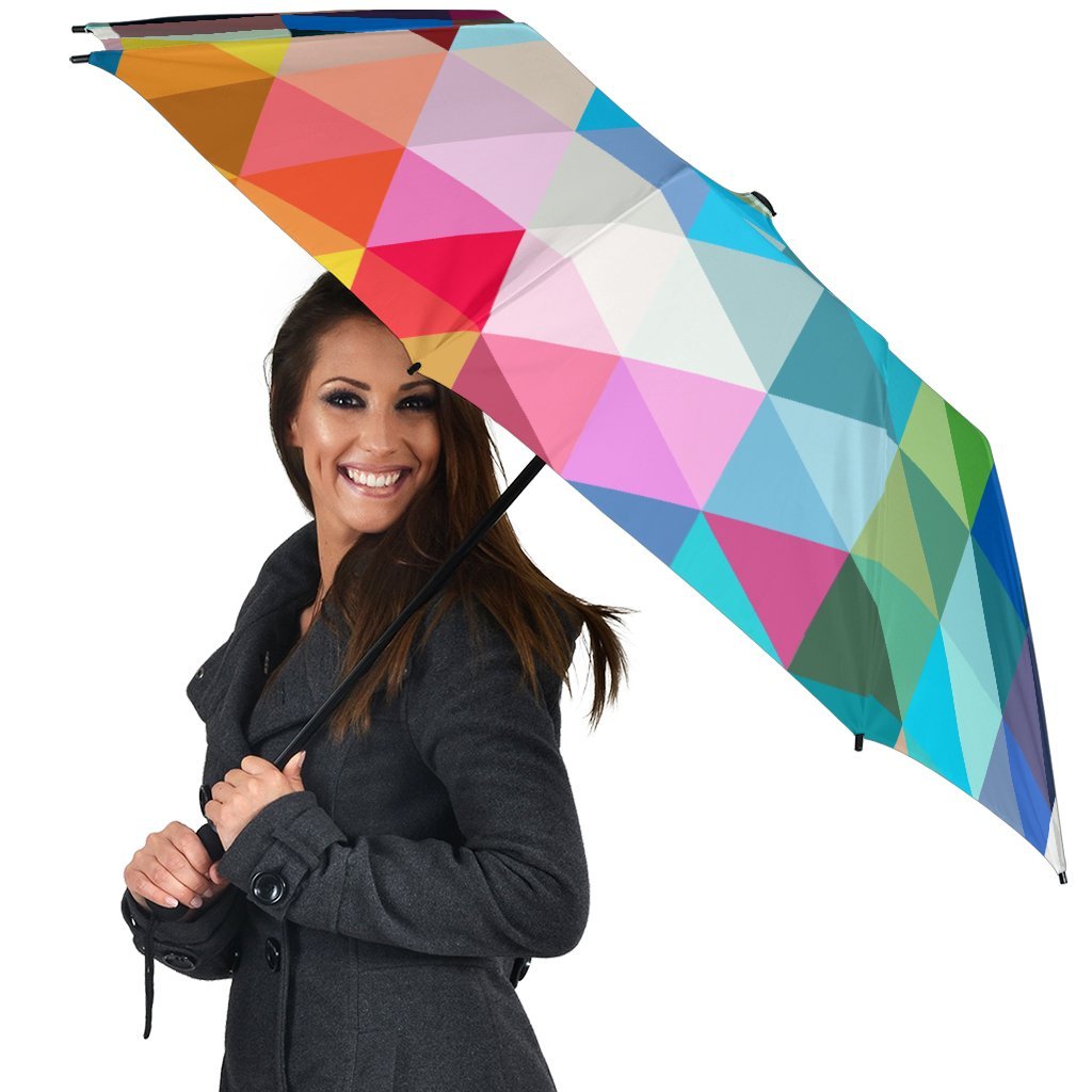 Triangle Colorful Pattern Print Automatic Foldable Umbrella-grizzshop