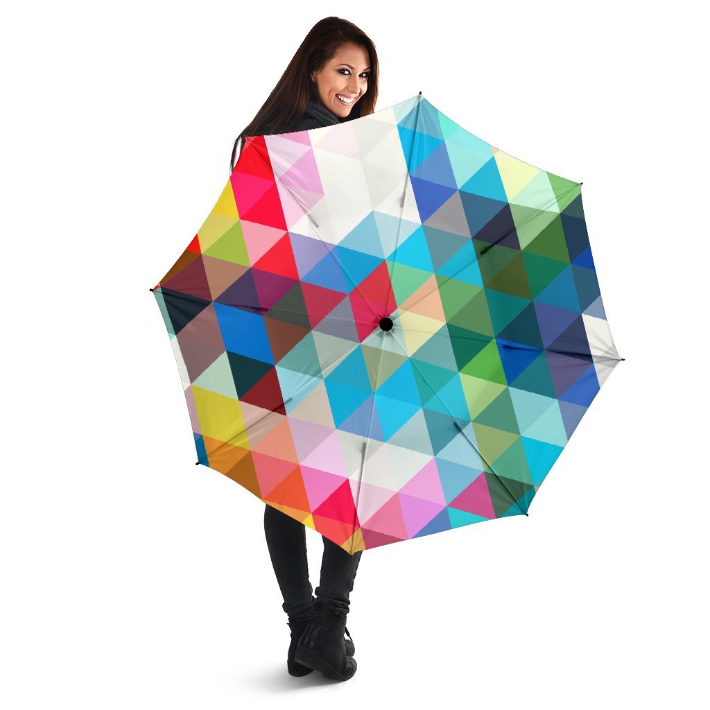 Triangle Colorful Pattern Print Automatic Foldable Umbrella-grizzshop