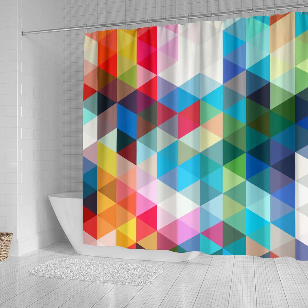 Triangle Colorful Pattern Print Bathroom Shower Curtain-grizzshop
