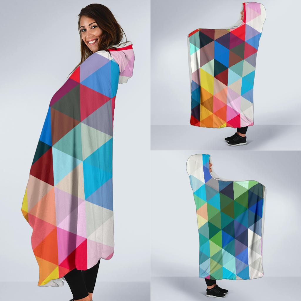 Triangle Colorful Pattern Print Hooded Blanket-grizzshop