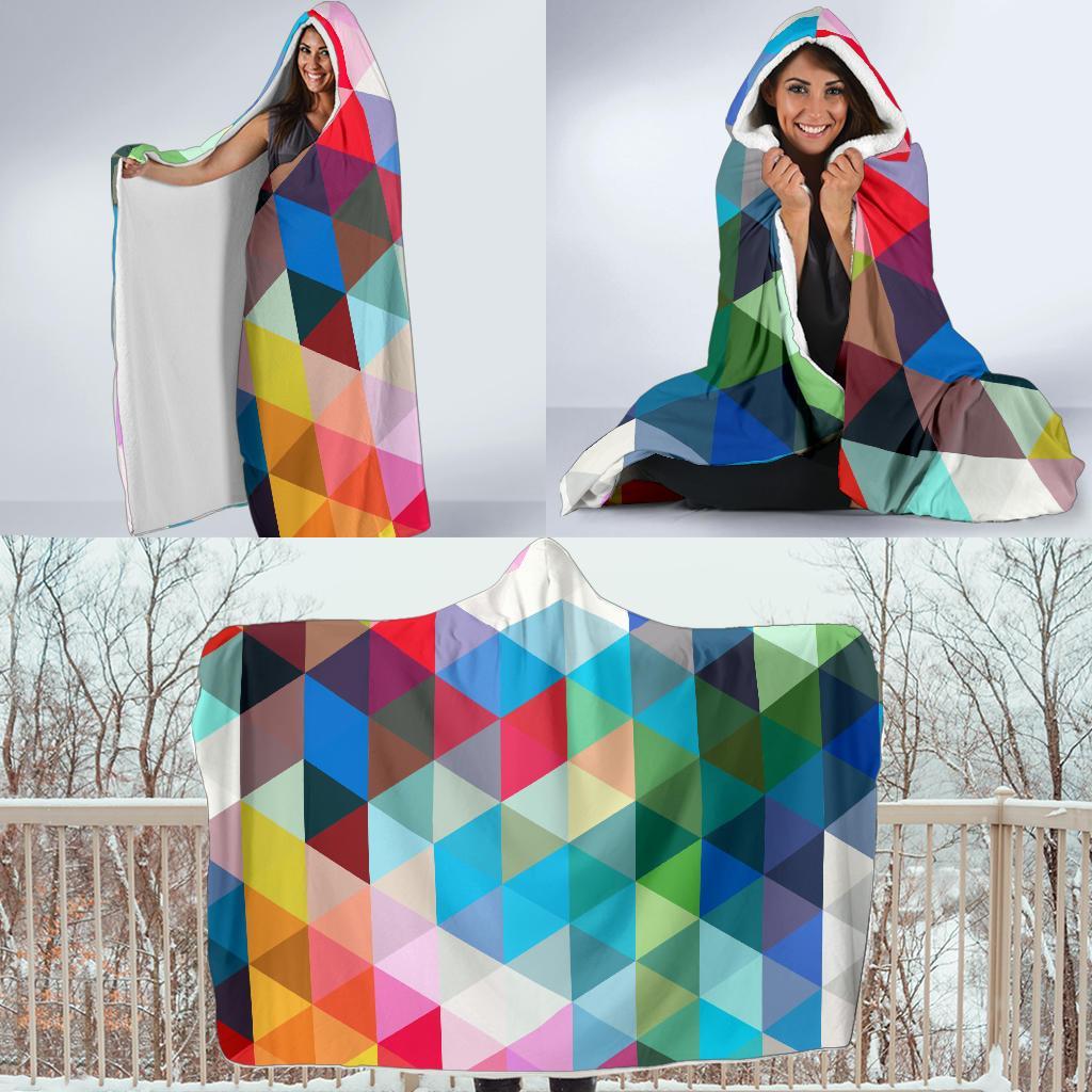 Triangle Colorful Pattern Print Hooded Blanket-grizzshop