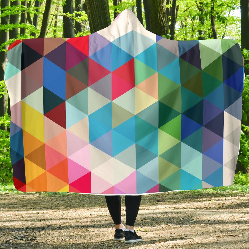 Triangle Colorful Pattern Print Hooded Blanket-grizzshop