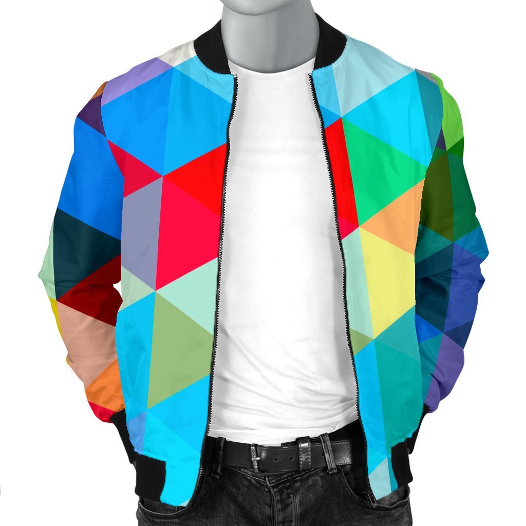 Triangle Colorful Pattern Print Men's Bomber Jacket-grizzshop