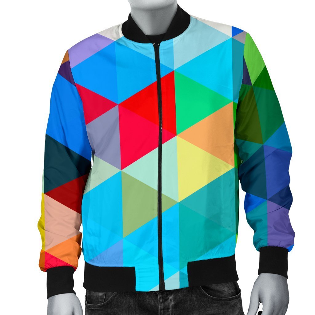 Triangle Colorful Pattern Print Men's Bomber Jacket-grizzshop