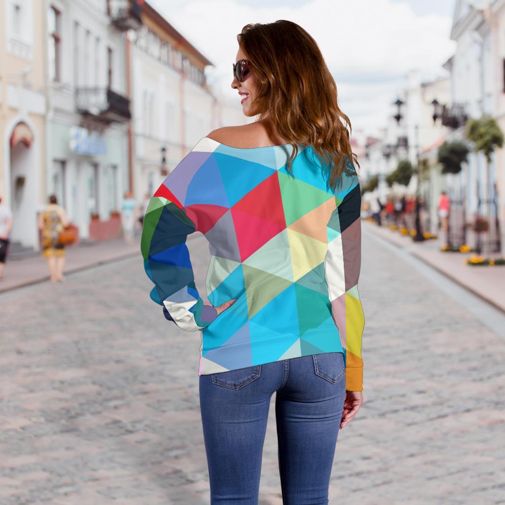 Triangle Colorful Pattern Print Women Off Shoulder Sweatshirt-grizzshop