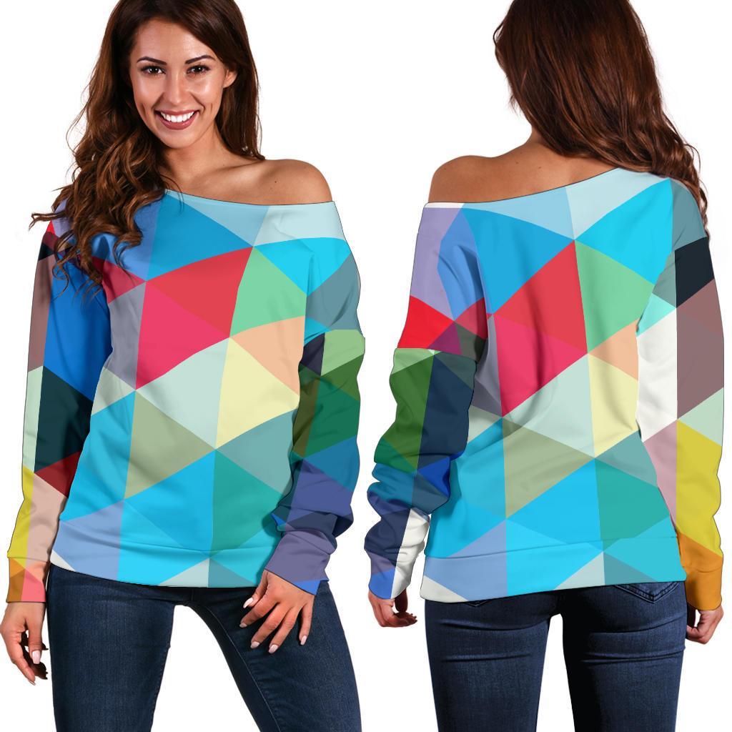 Triangle Colorful Pattern Print Women Off Shoulder Sweatshirt-grizzshop