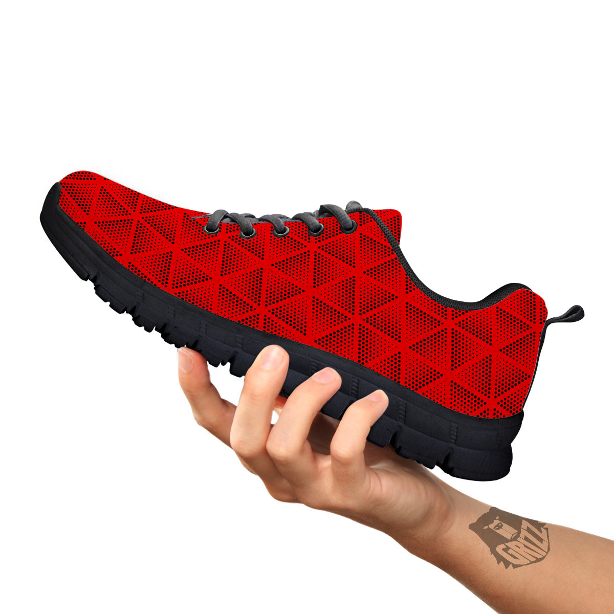 Triangle Dot Geometric Print Pattern Black Sneaker-grizzshop