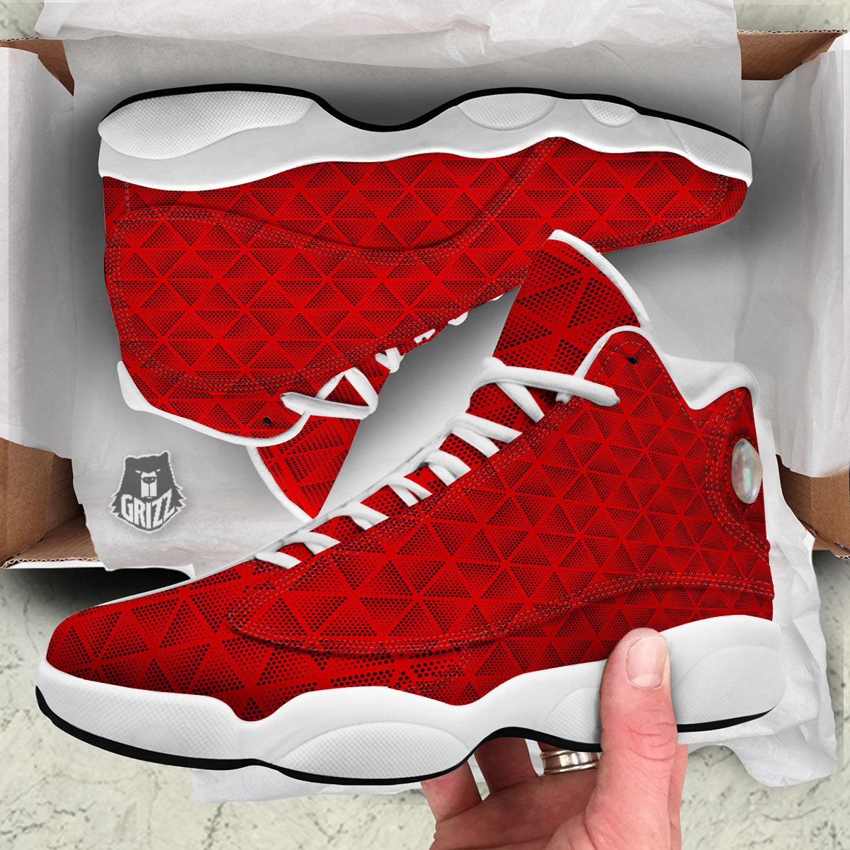 Triangle Dot Geometric Print Pattern White Basketball Shoes-grizzshop