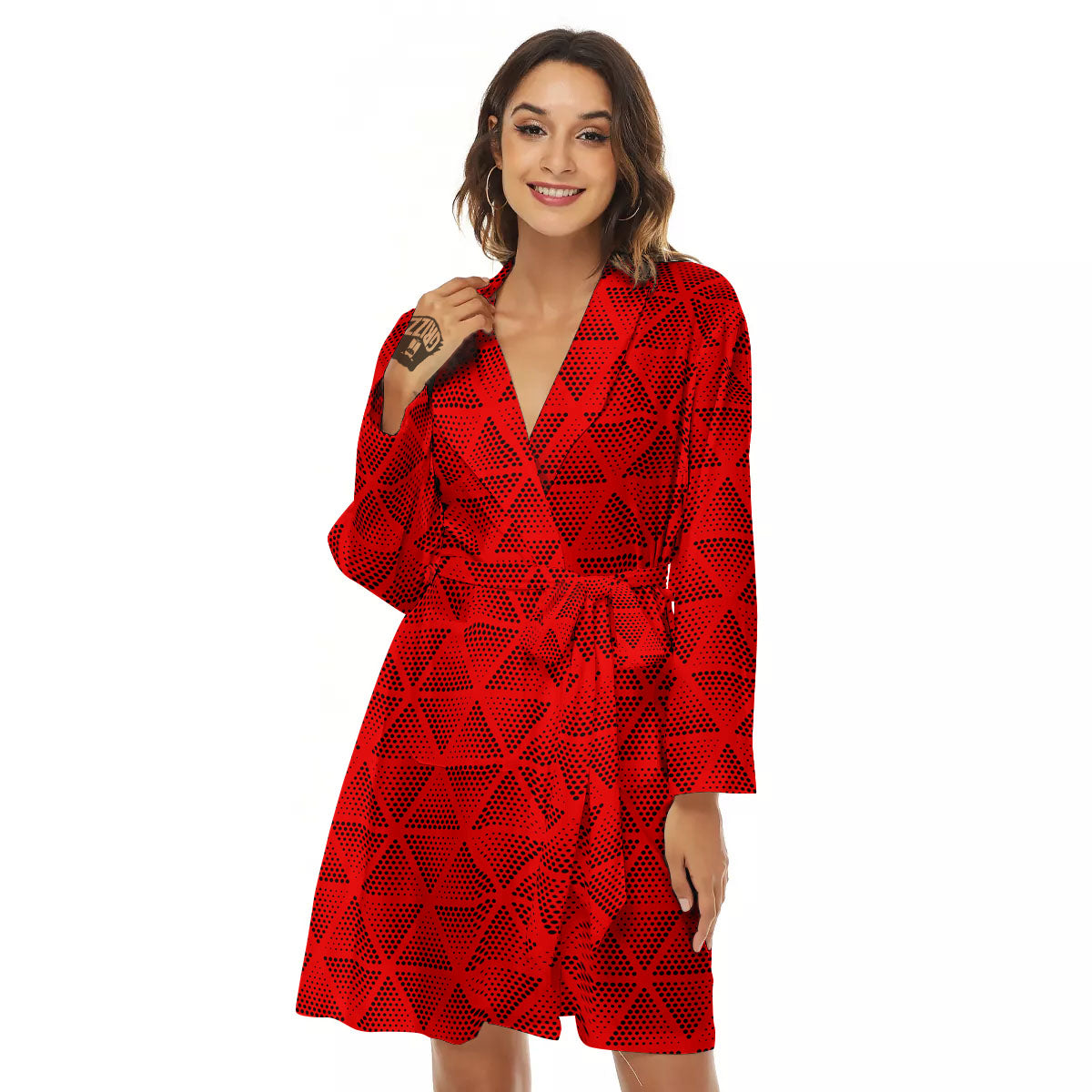 Triangle Dot Geometric Print Pattern Women's Robe-grizzshop