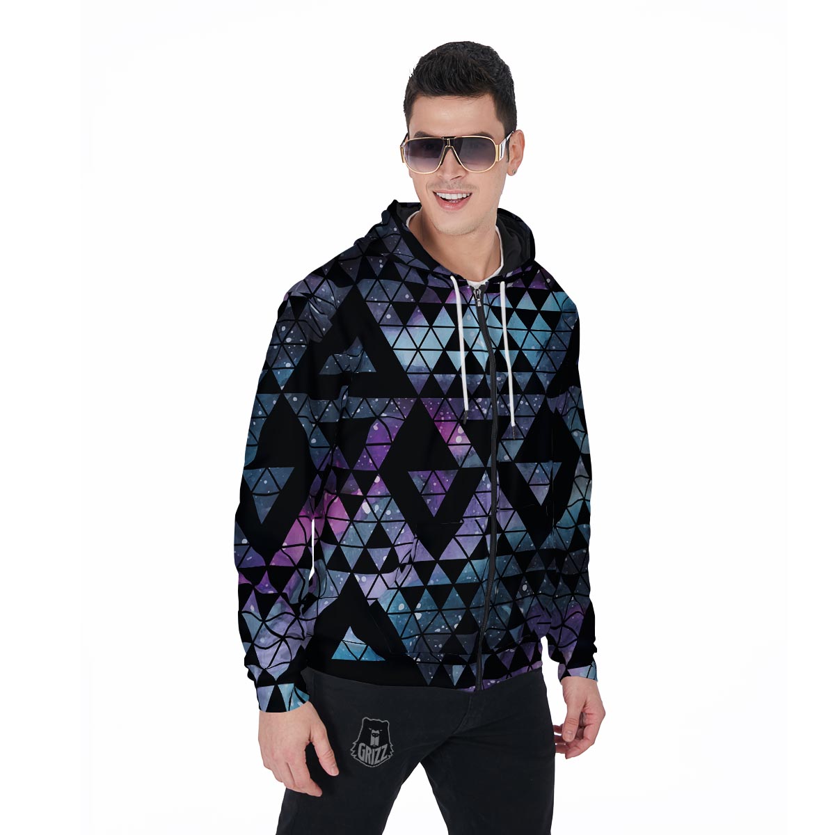 Triangle Galaxy Space Men's Zip Up Hoodie-grizzshop
