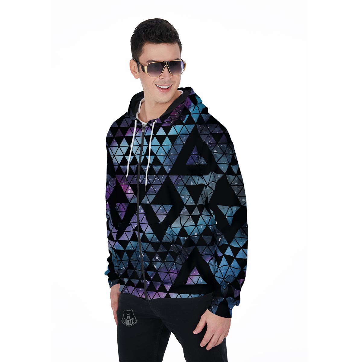 Triangle Galaxy Space Men's Zip Up Hoodie-grizzshop