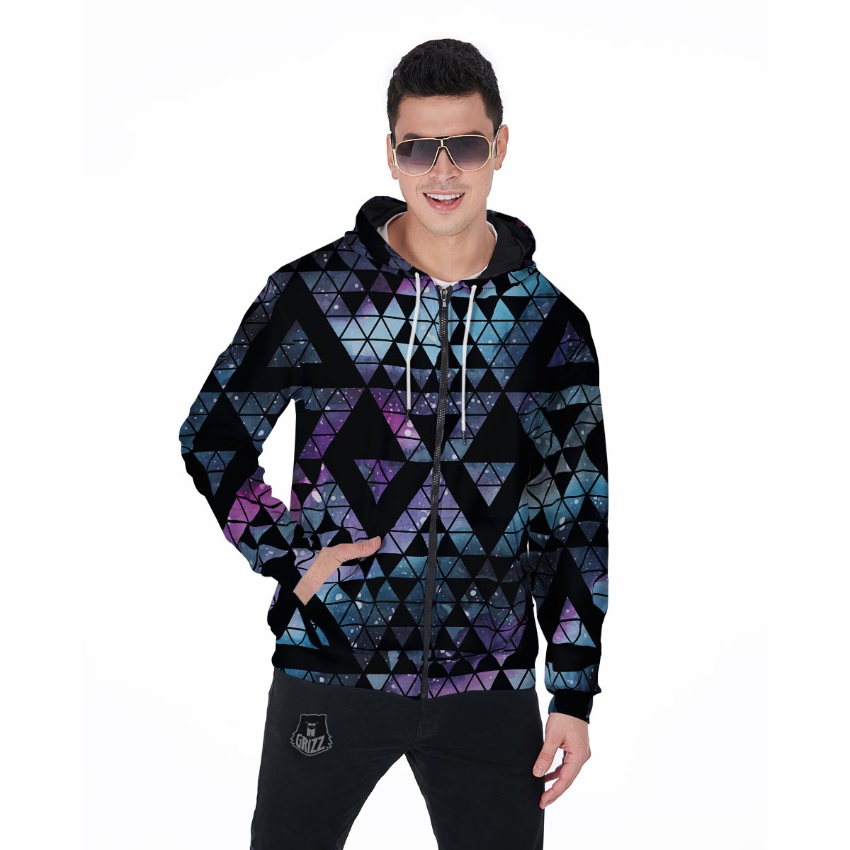 Triangle Galaxy Space Men's Zip Up Hoodie-grizzshop