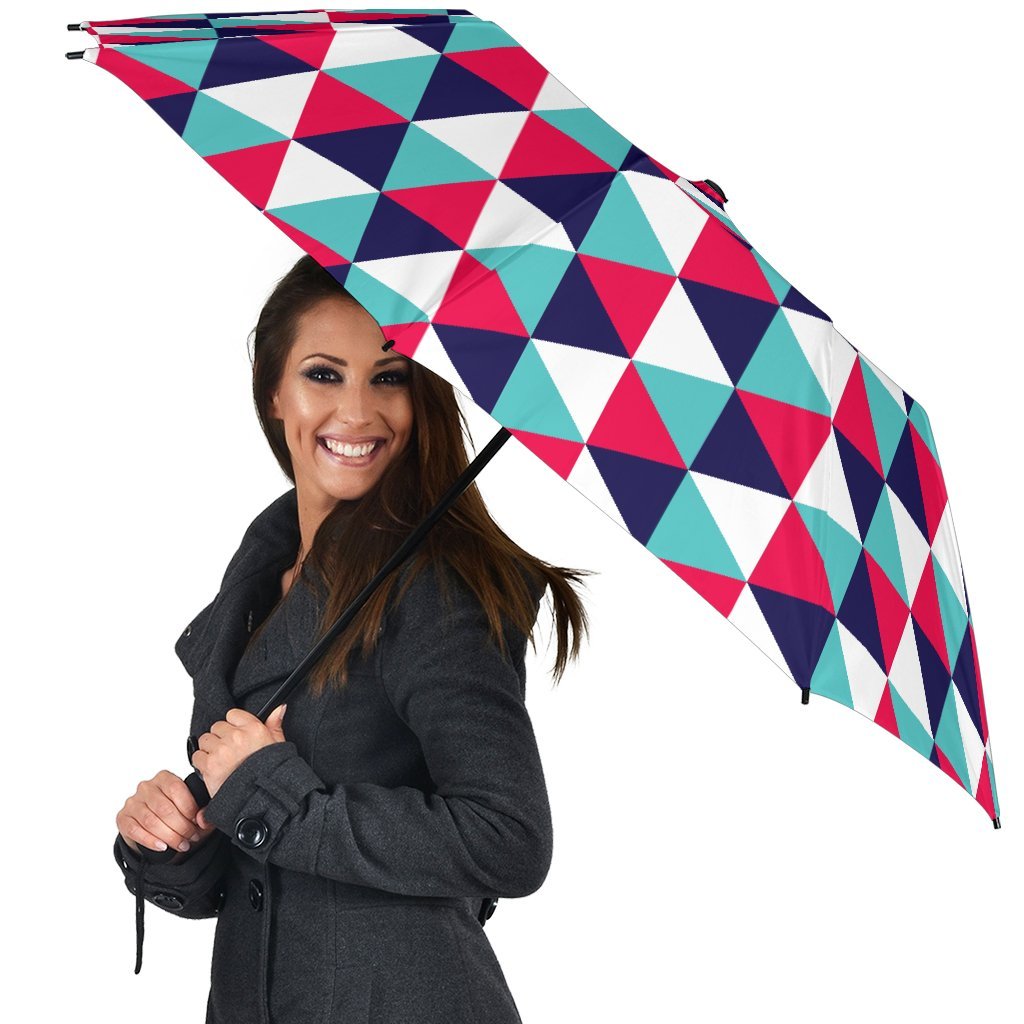 Triangle Pattern Print Automatic Foldable Umbrella-grizzshop