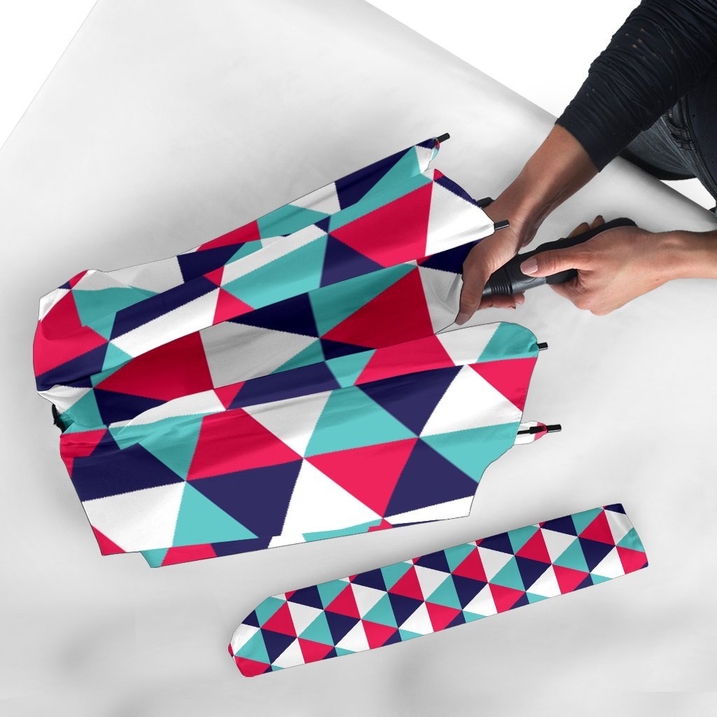 Triangle Pattern Print Automatic Foldable Umbrella-grizzshop