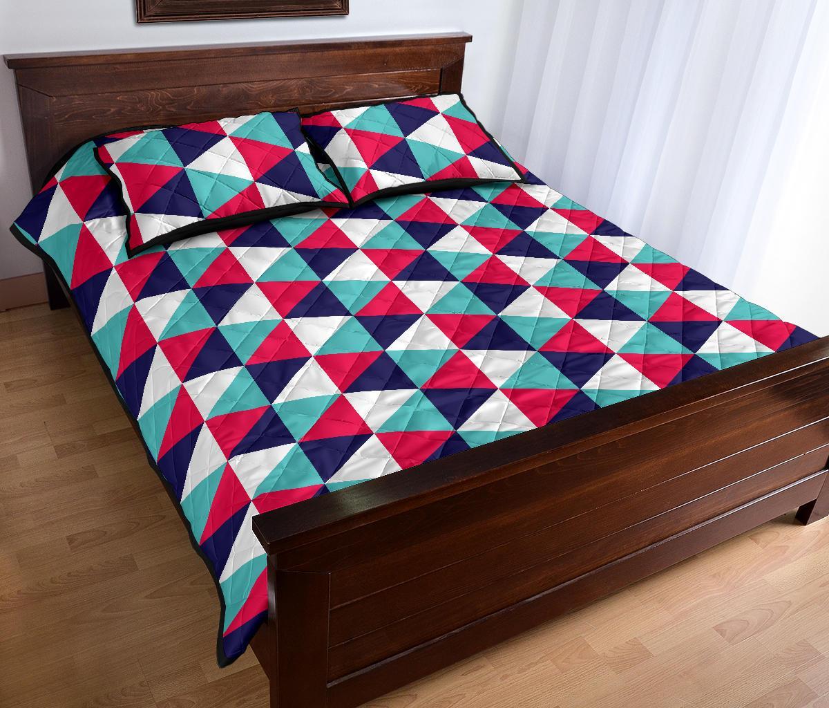 Triangle Pattern Print Bed Set Quilt-grizzshop