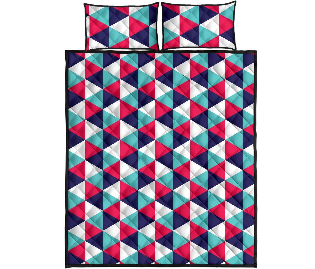 Triangle Pattern Print Bed Set Quilt-grizzshop