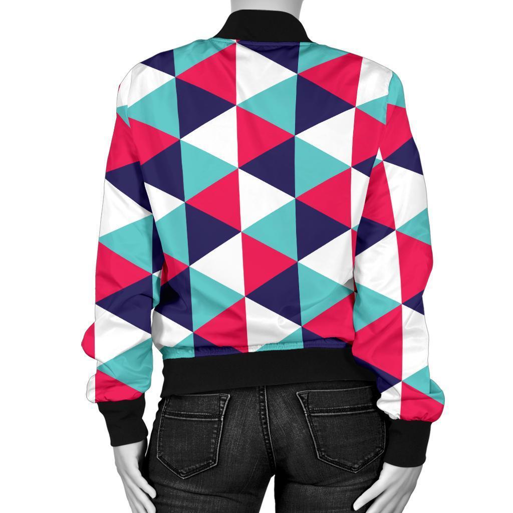 Triangle Pattern Print Women Casual Bomber Jacket-grizzshop