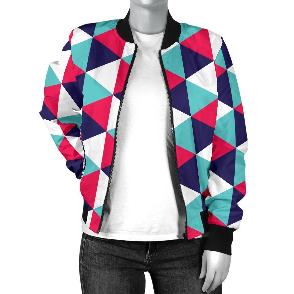 Triangle Pattern Print Women Casual Bomber Jacket-grizzshop