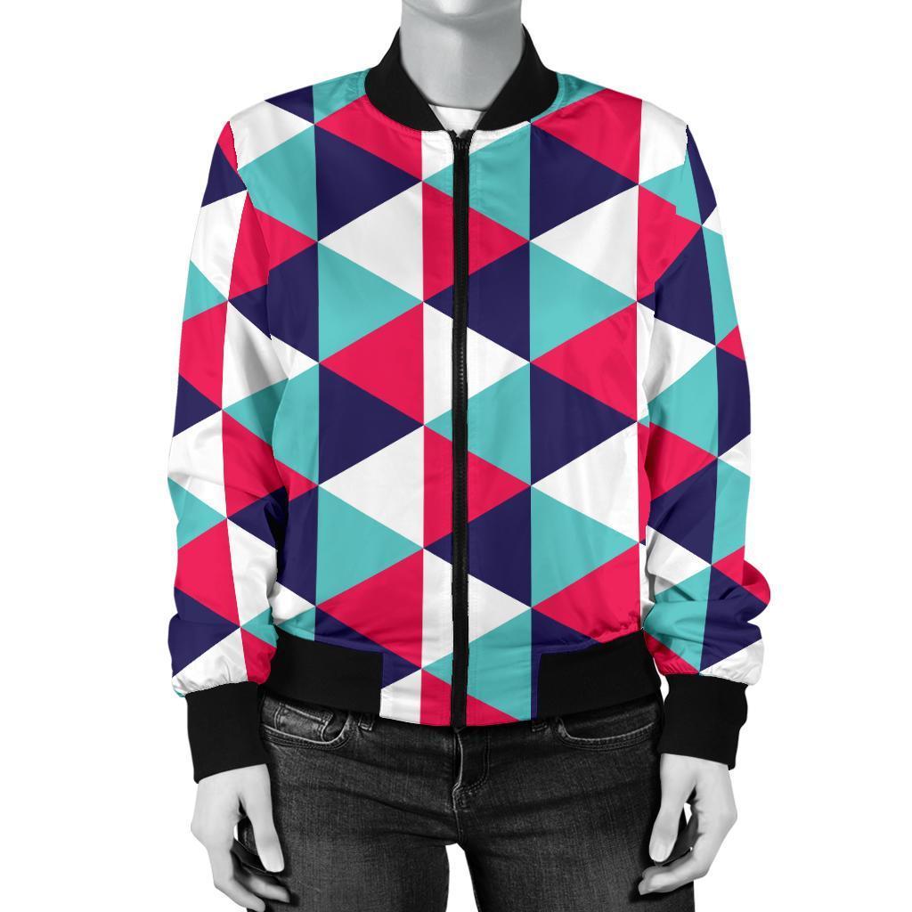 Triangle Pattern Print Women Casual Bomber Jacket-grizzshop