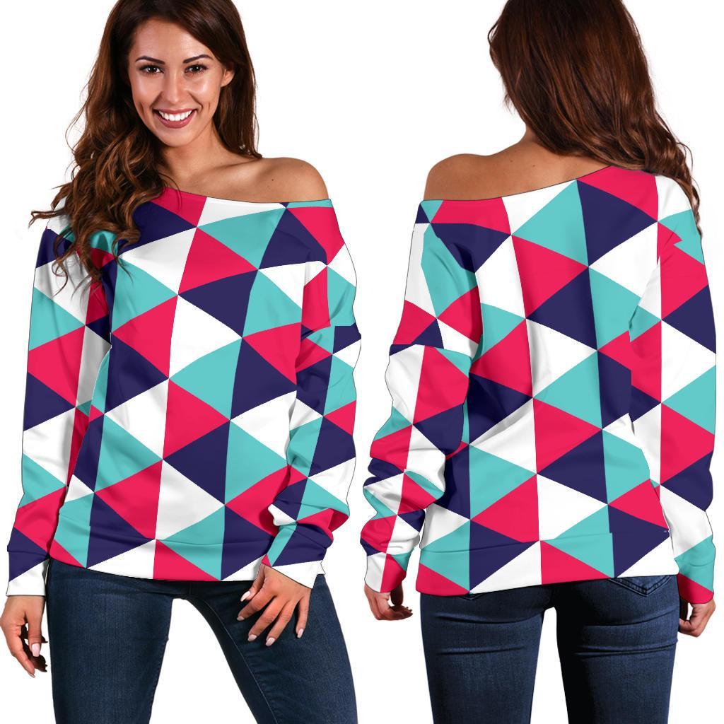 Triangle Pattern Print Women Off Shoulder Sweatshirt-grizzshop