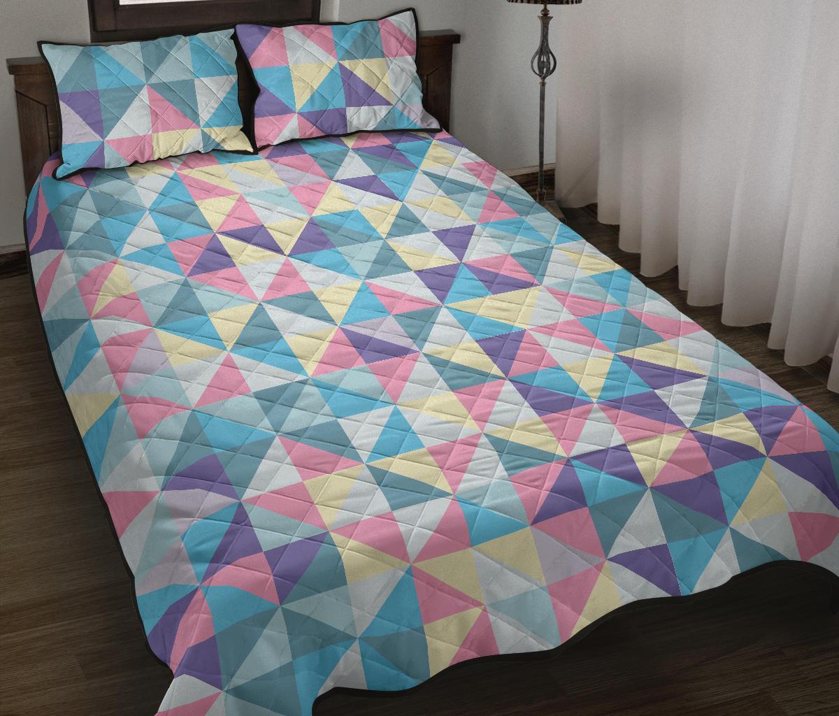 Triangle Print Pattern Bed Set Quilt-grizzshop