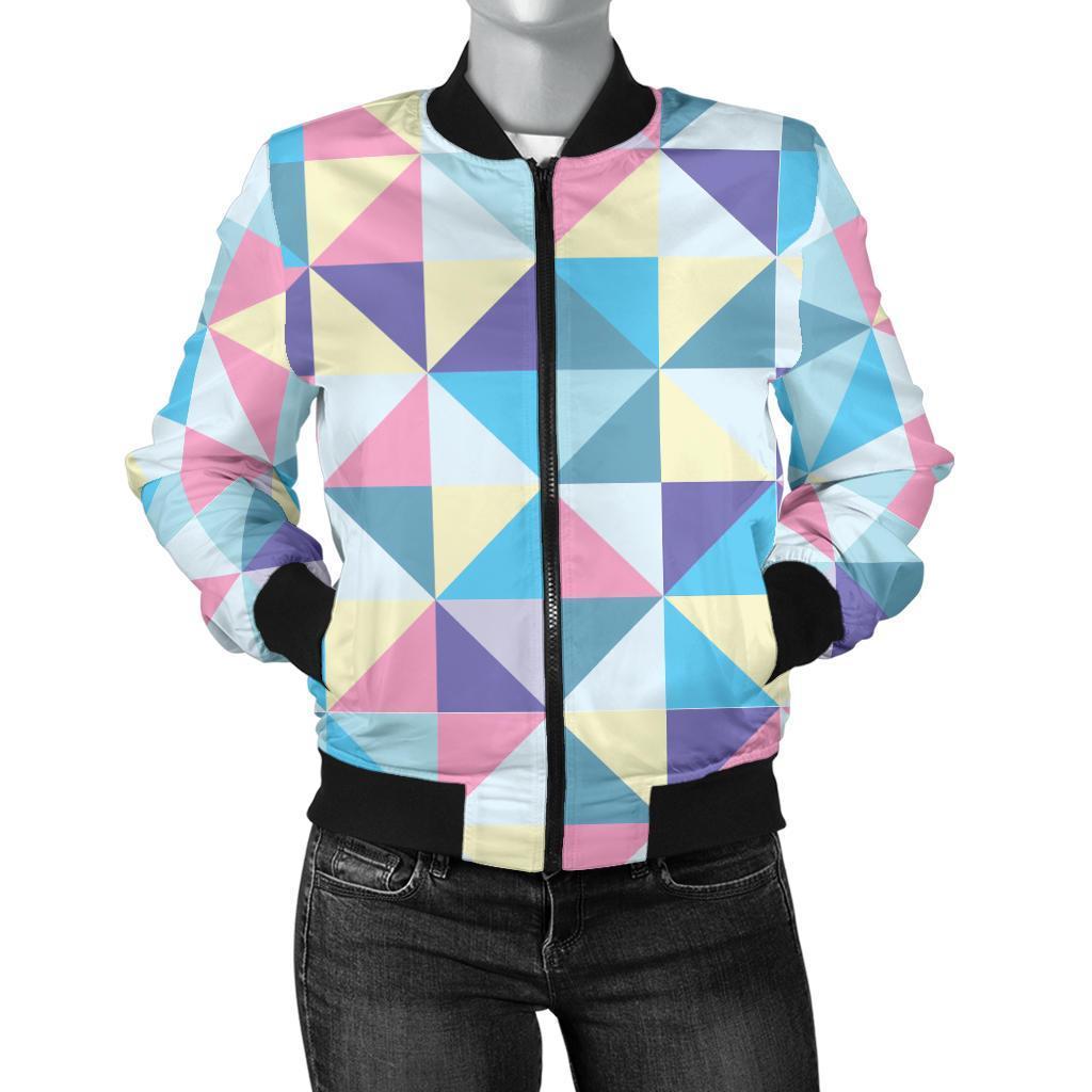 Triangle Print Pattern Women Casual Bomber Jacket-grizzshop