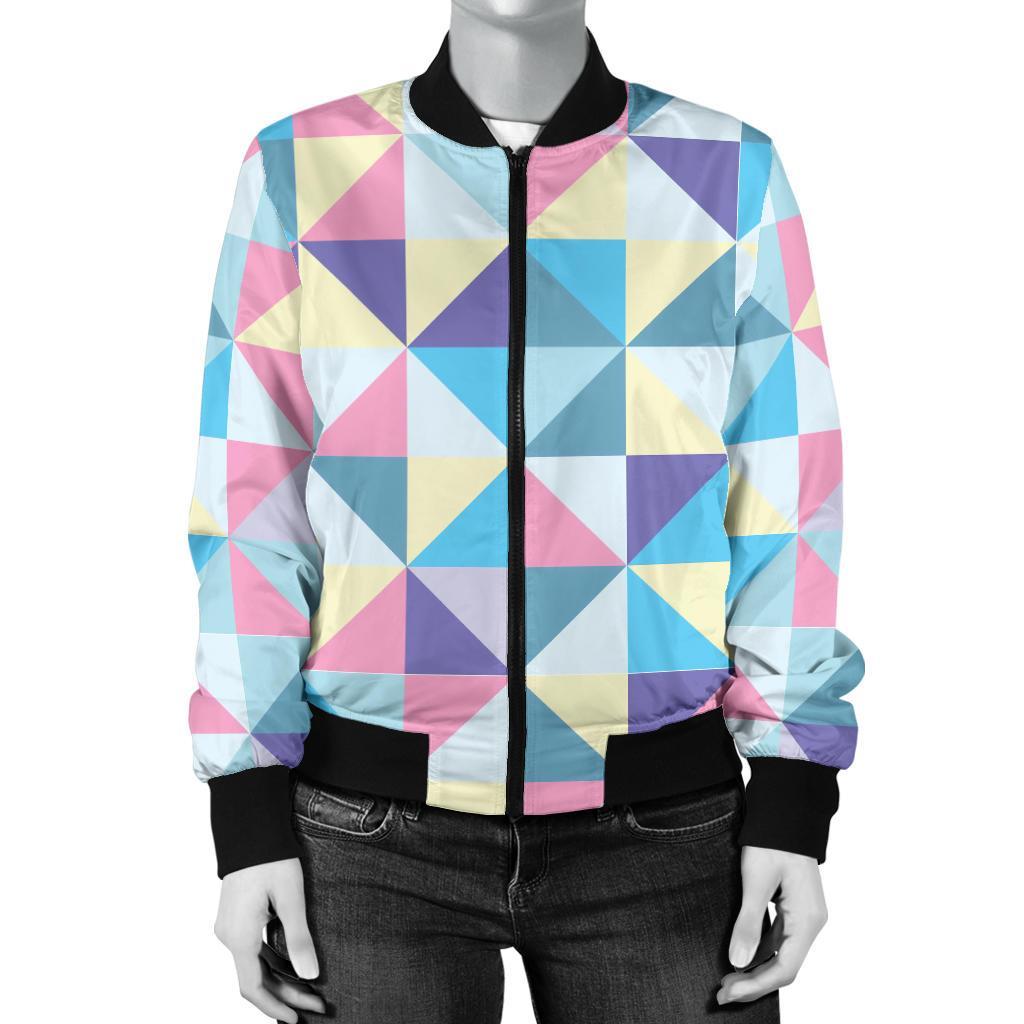 Triangle Print Pattern Women Casual Bomber Jacket-grizzshop