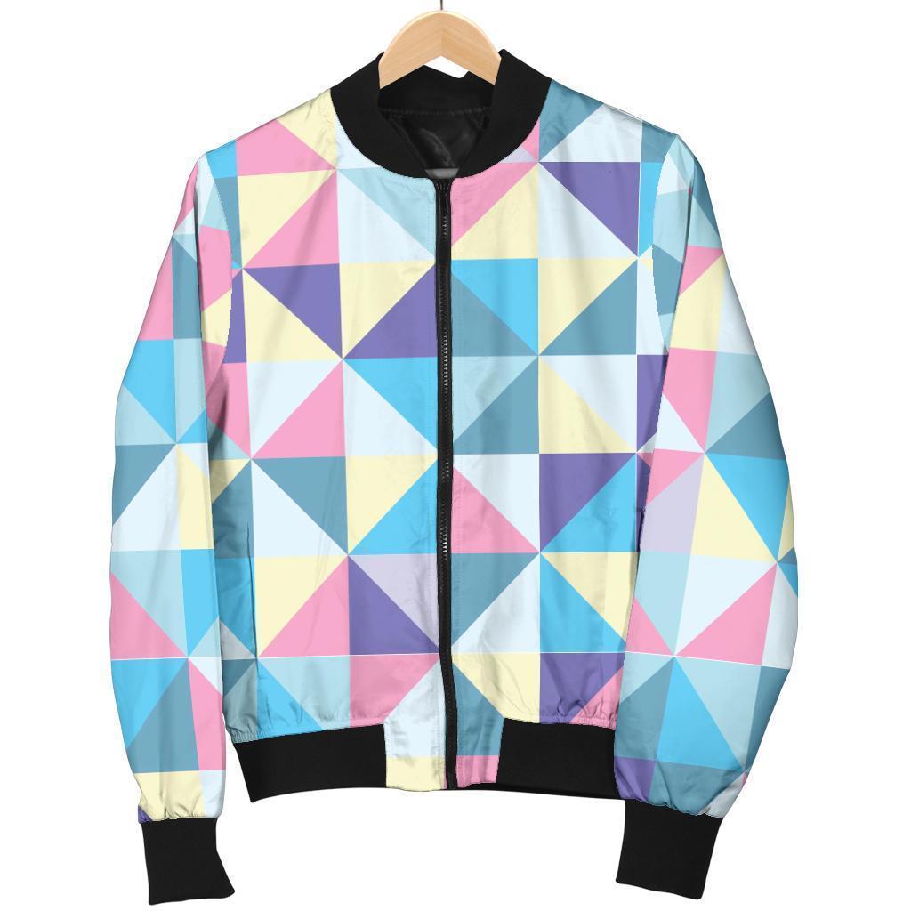 Triangle Print Pattern Women Casual Bomber Jacket-grizzshop