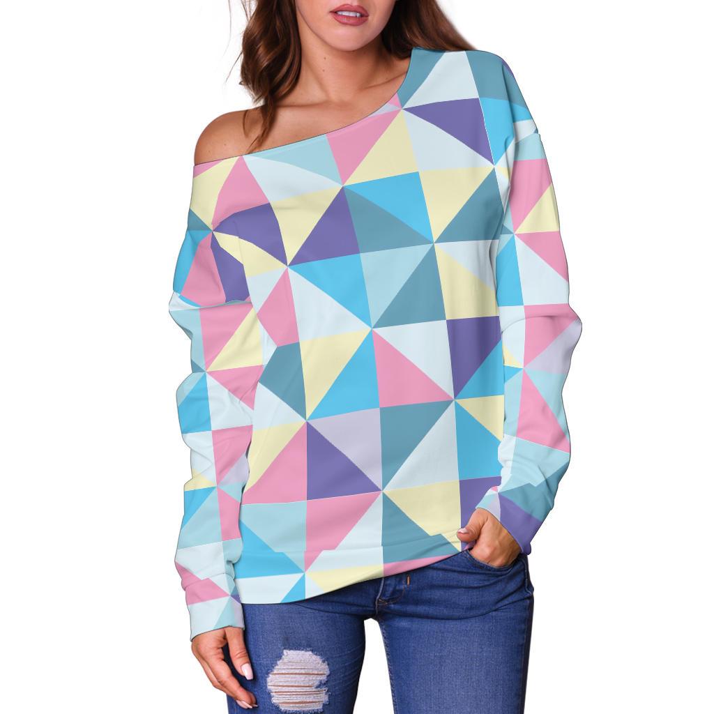 Triangle Print Pattern Women Off Shoulder Sweatshirt-grizzshop