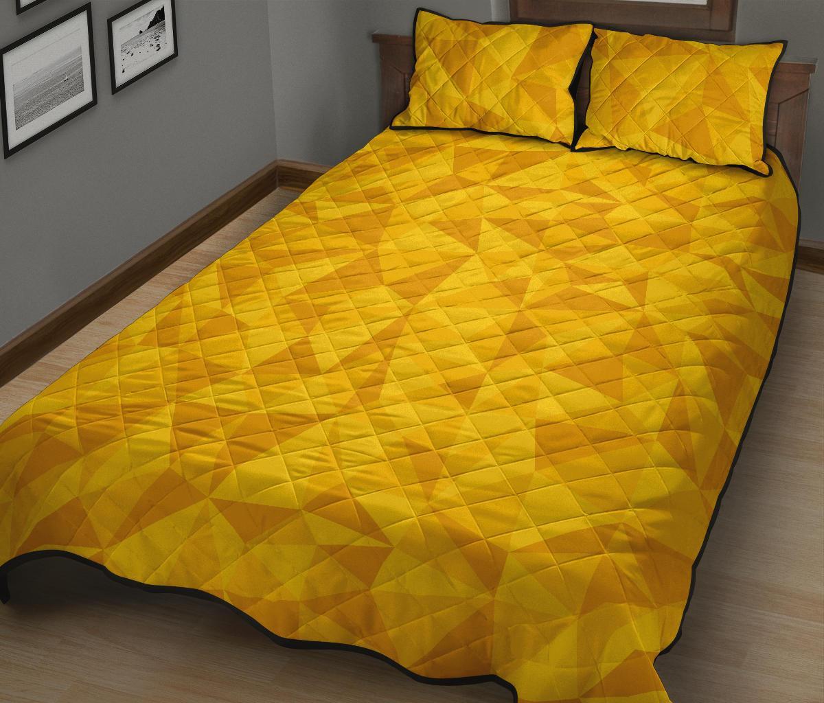 Triangle Yellow Pattern Print Bed Set Quilt-grizzshop