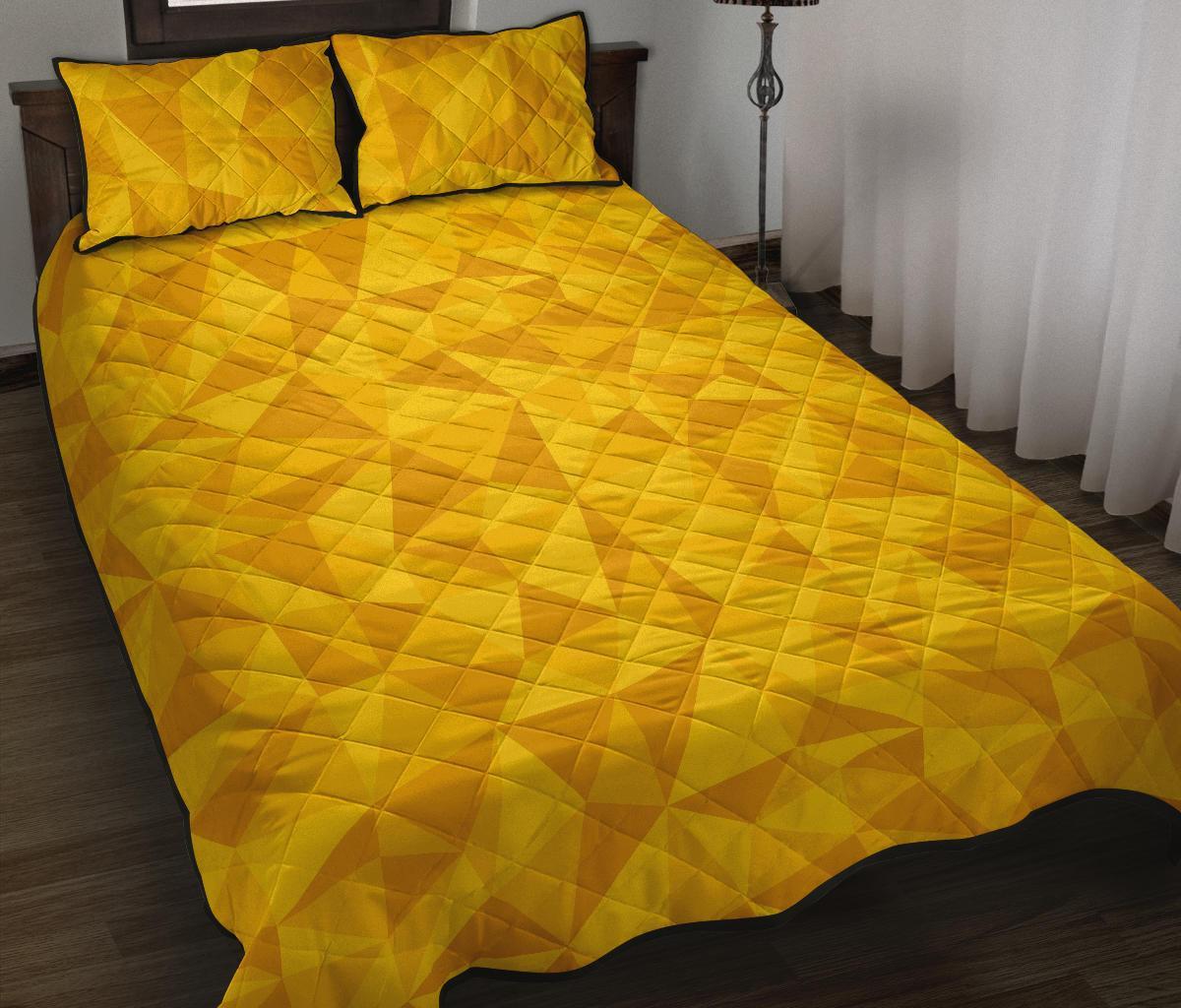 Triangle Yellow Pattern Print Bed Set Quilt-grizzshop