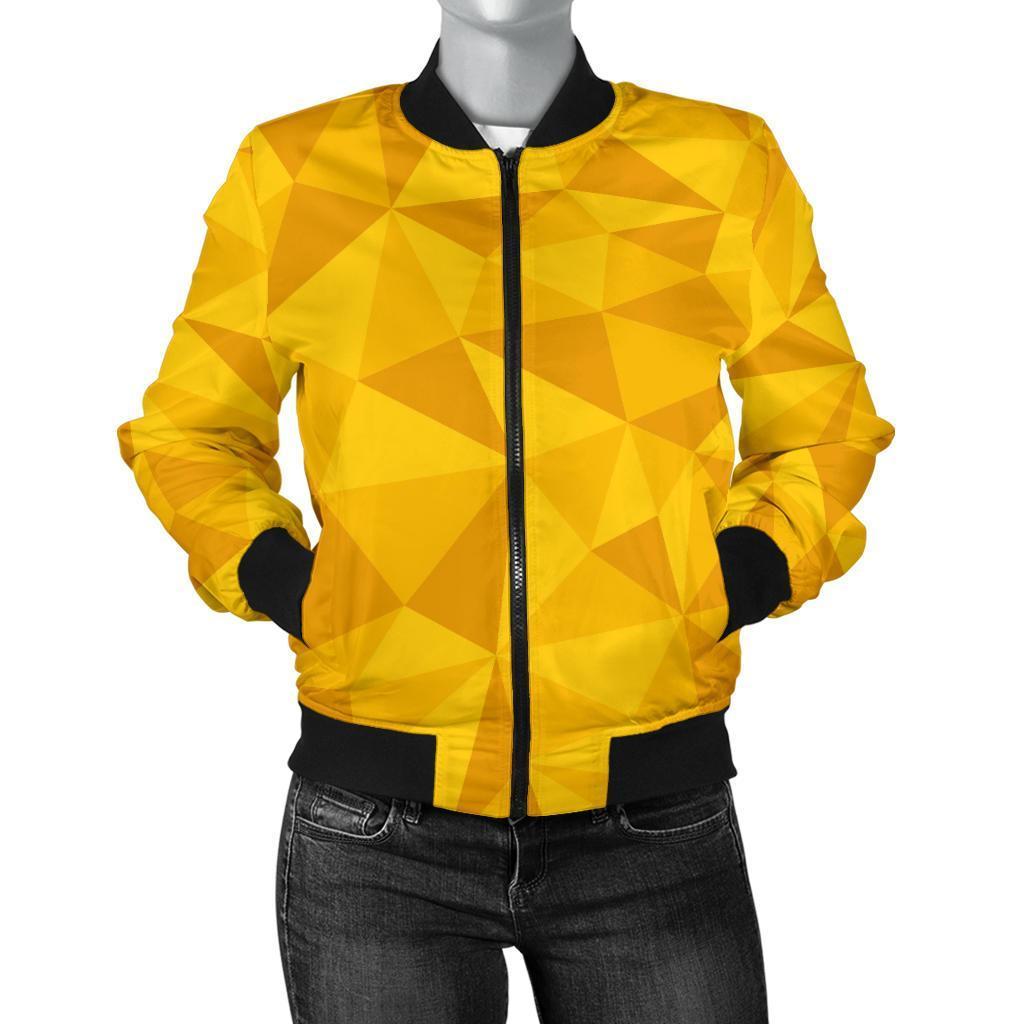 Triangle Yellow Pattern Print Women Casual Bomber Jacket-grizzshop