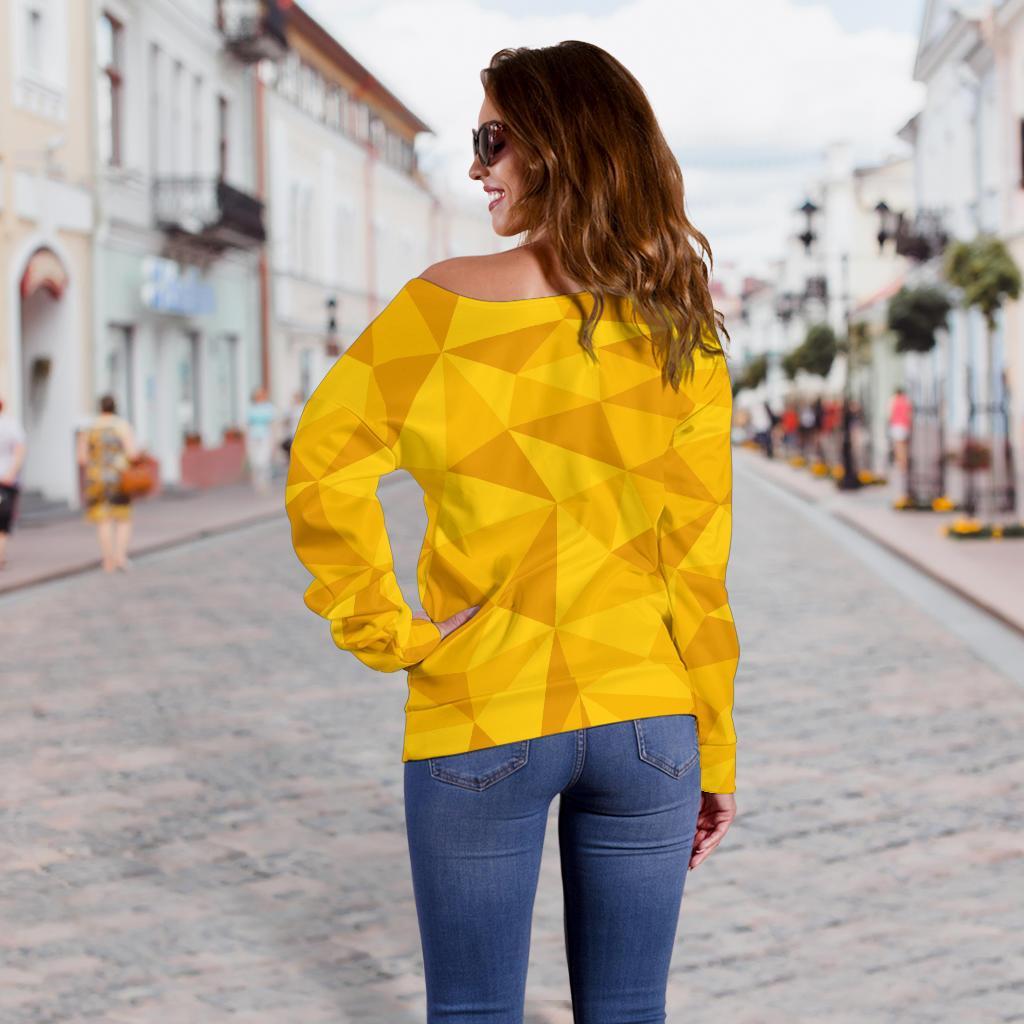 Triangle Yellow Pattern Print Women Off Shoulder Sweatshirt-grizzshop