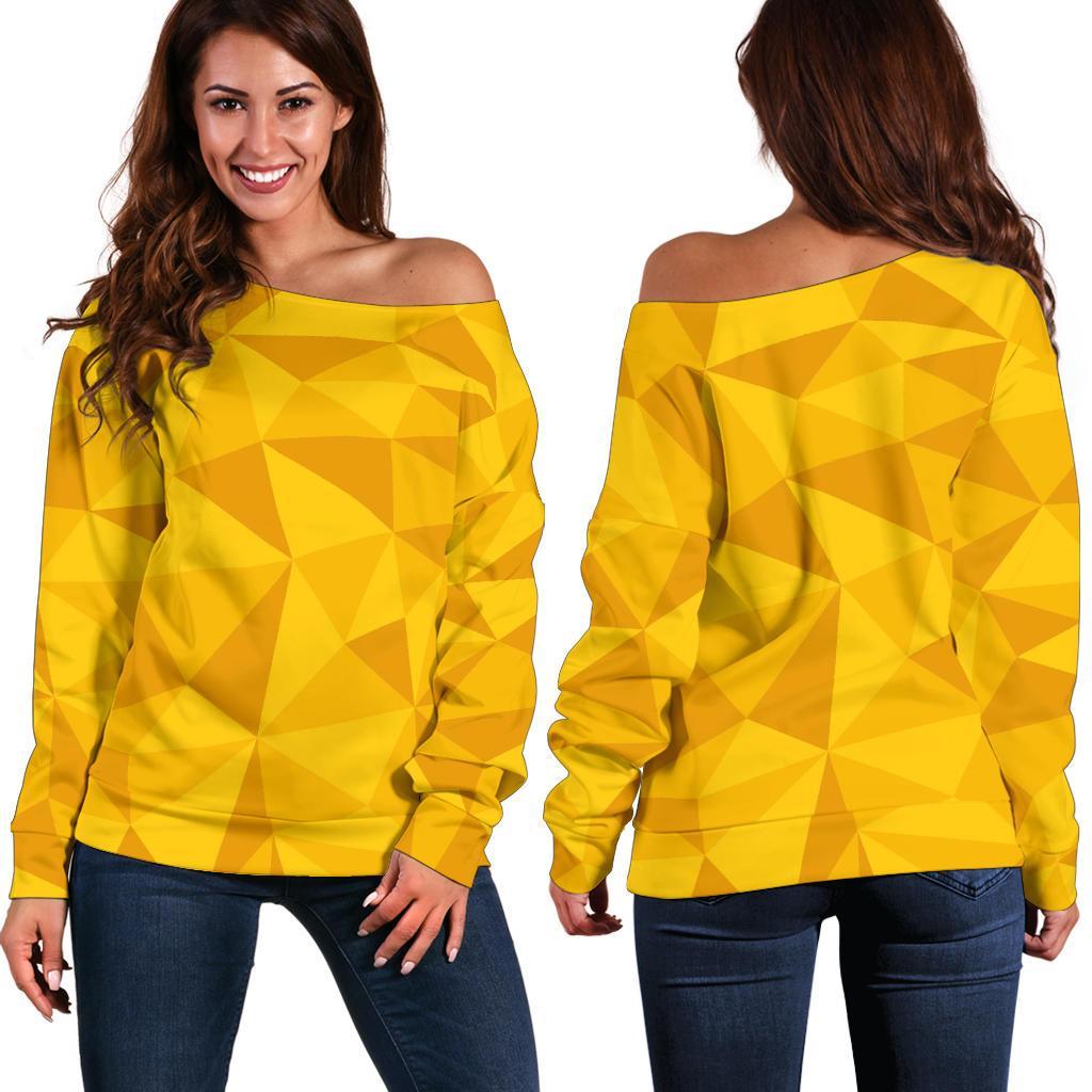 Triangle Yellow Pattern Print Women Off Shoulder Sweatshirt-grizzshop