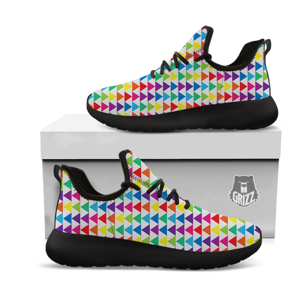 Triangles Rainbow Print Pattern Black Athletic Shoes-grizzshop
