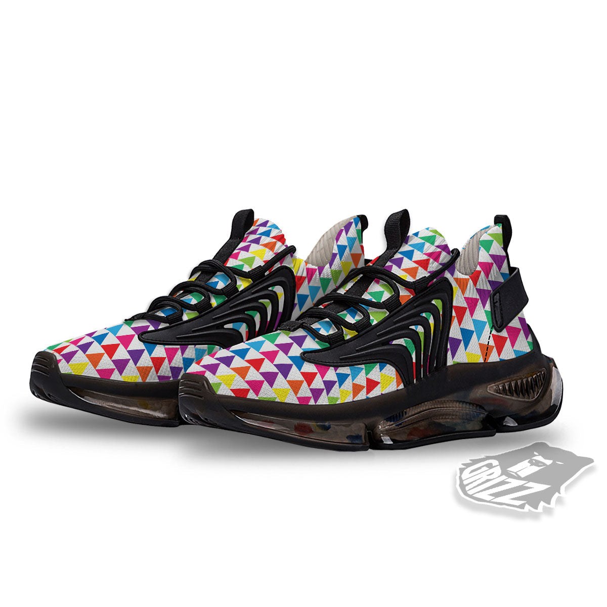 Triangles Rainbow Print Pattern Black Gym Shoes-grizzshop