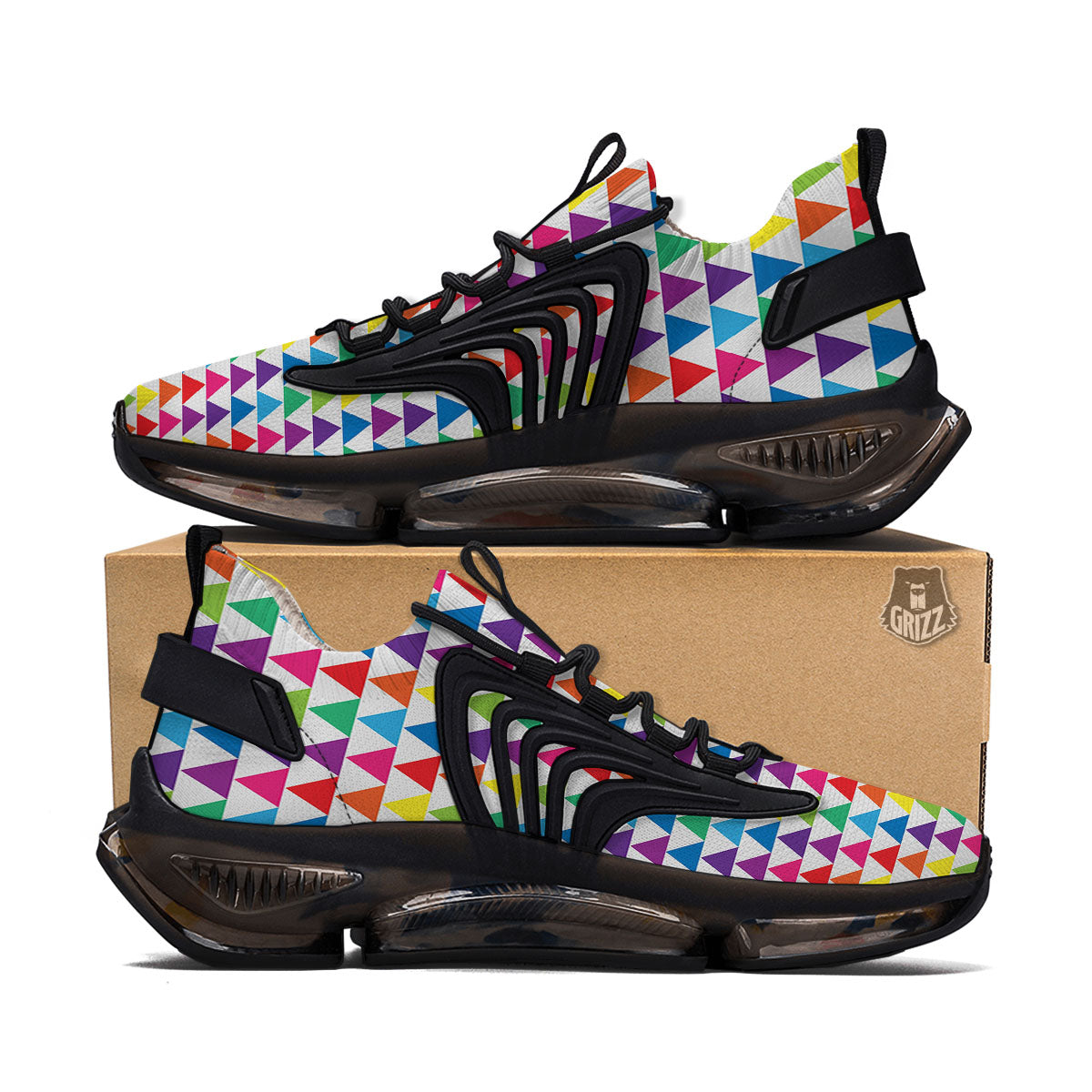 Triangles Rainbow Print Pattern Black Gym Shoes-grizzshop