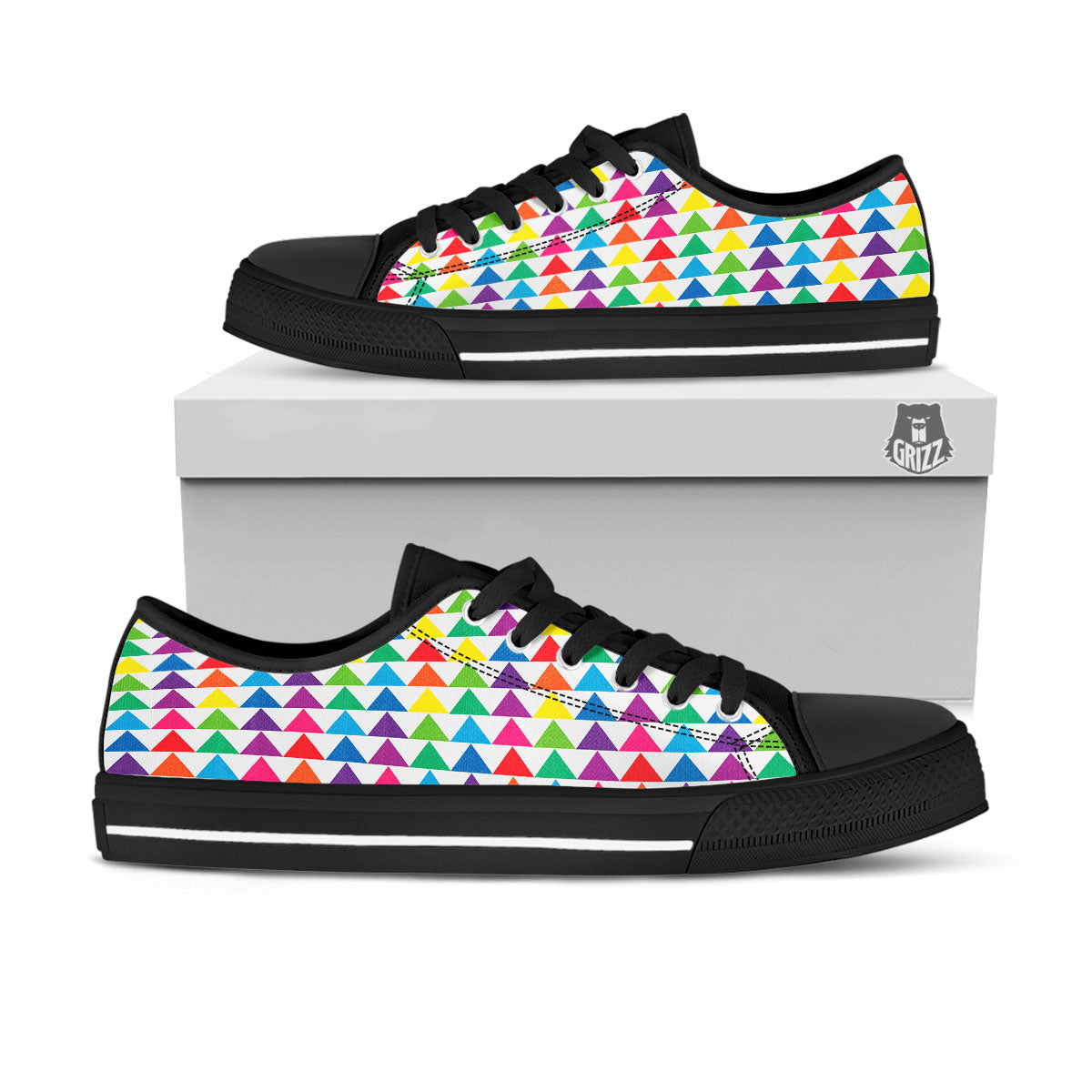 Triangles Rainbow Print Pattern Black Low Top Shoes-grizzshop