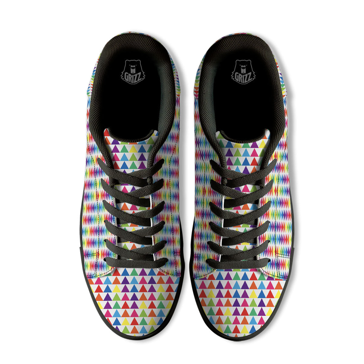 Triangles Rainbow Print Pattern Black Low Top Sneakers-grizzshop