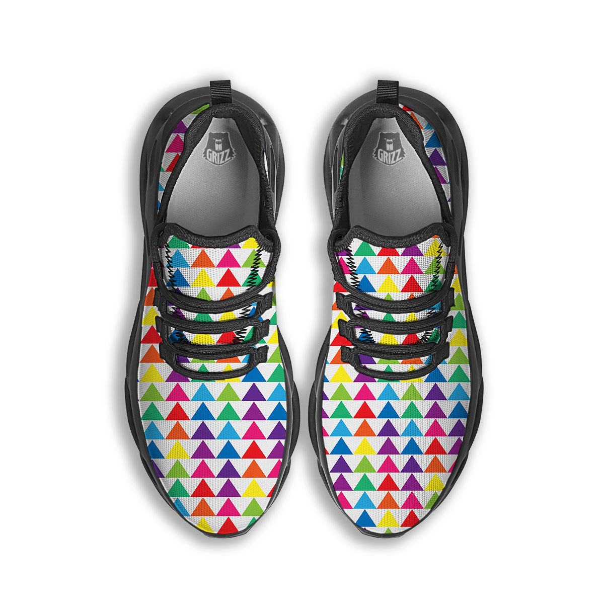 Triangles Rainbow Print Pattern Black Running Shoes-grizzshop