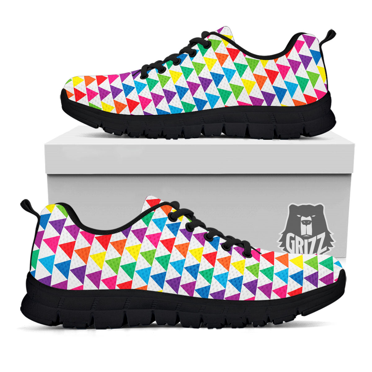 Triangles Rainbow Print Pattern Black Sneaker-grizzshop