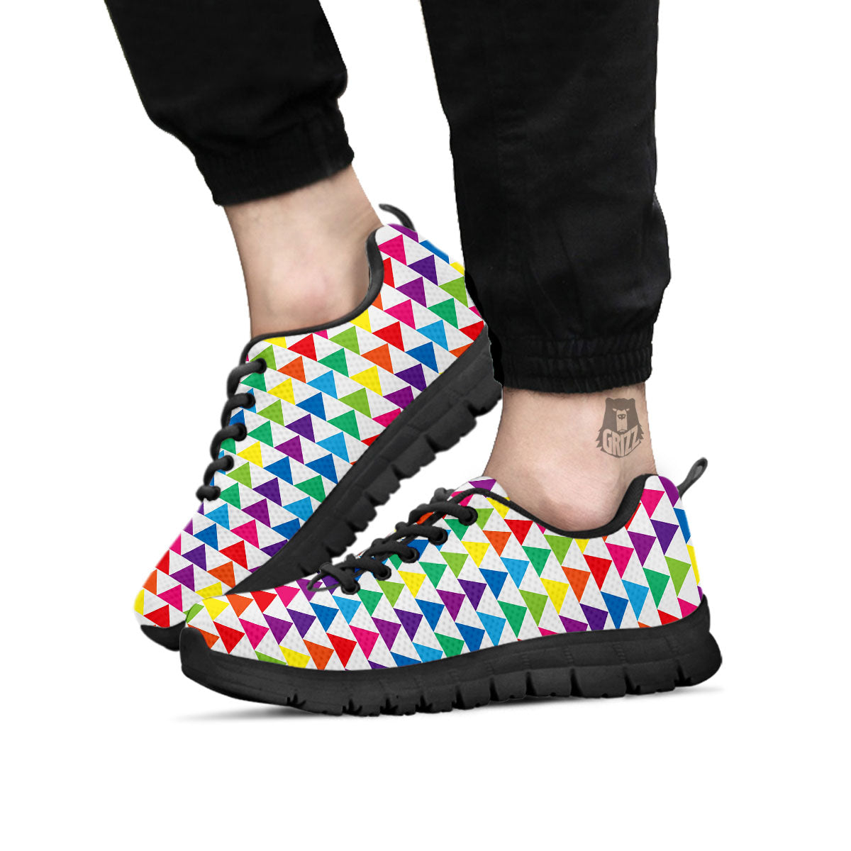 Triangles Rainbow Print Pattern Black Sneaker-grizzshop